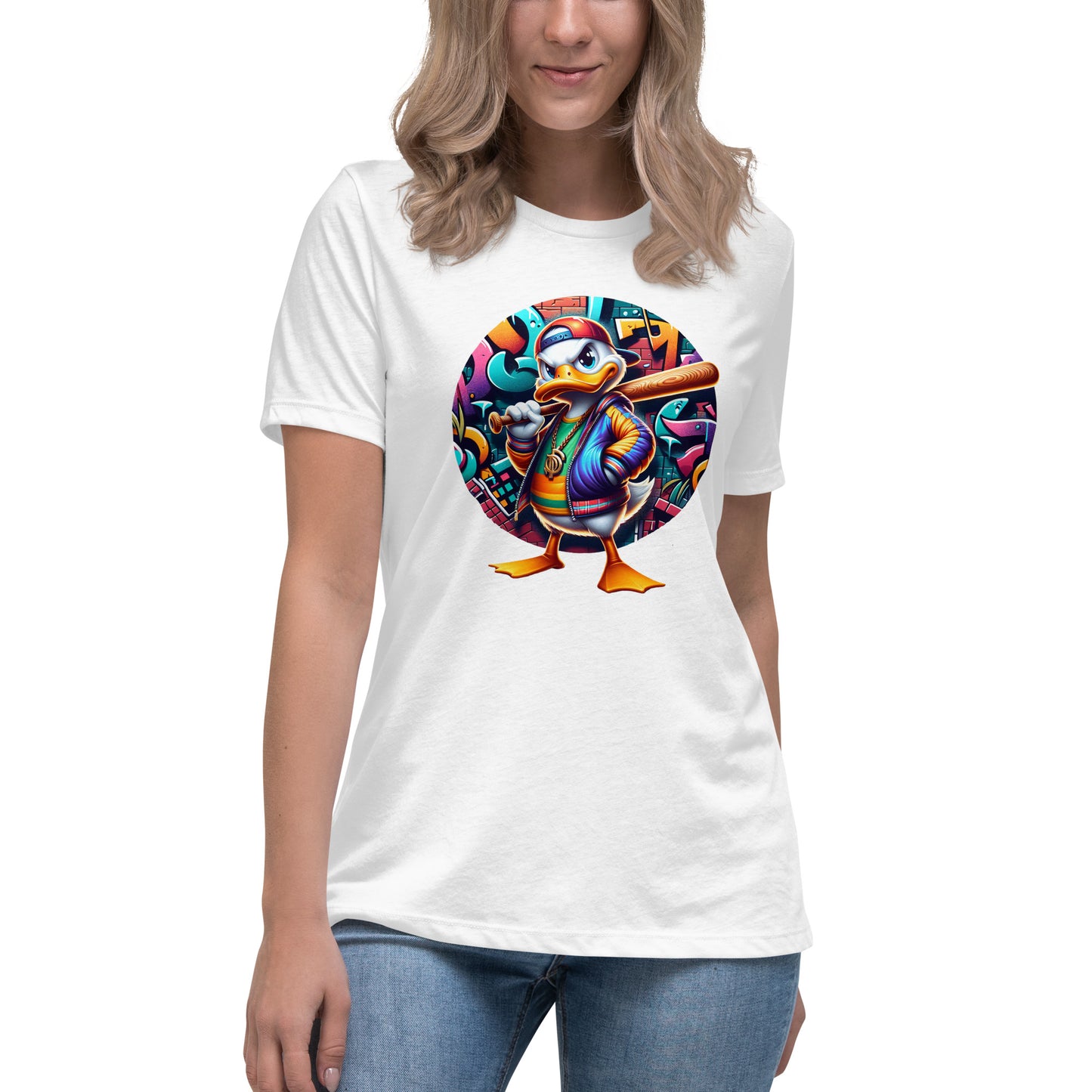 graffiti duck holding baseball bat cartoon streetwear t-shirt design urban artwork

