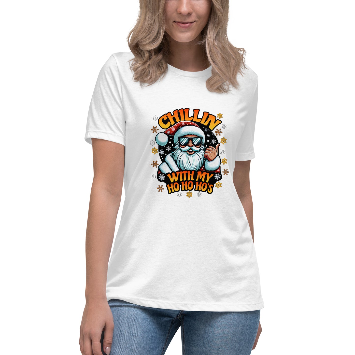 Santa Claus wearing sunglasses with “Chillin with my Ho Ho Ho’s” text – funny Christmas t-shirt design

