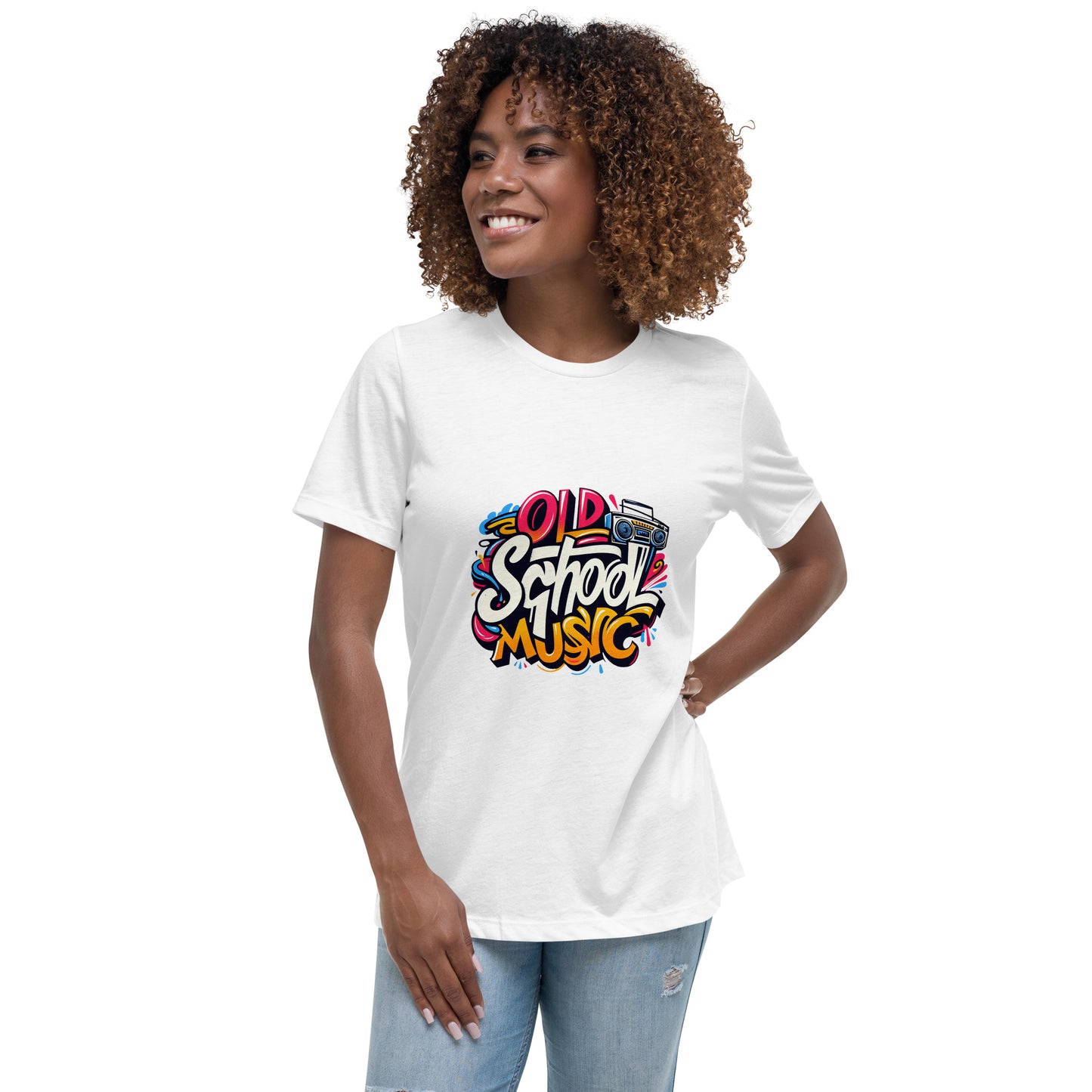 Old School Music T-shirt with graffiti-style retro design and boombox.

