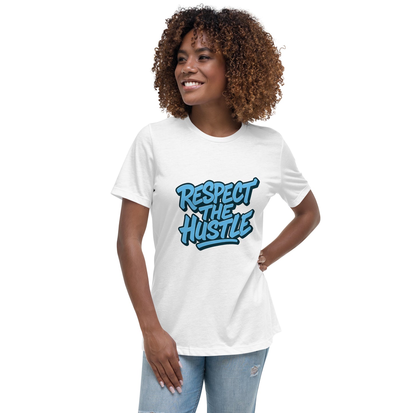 Girl wearing Streetwear respect the hustle t-shirt 