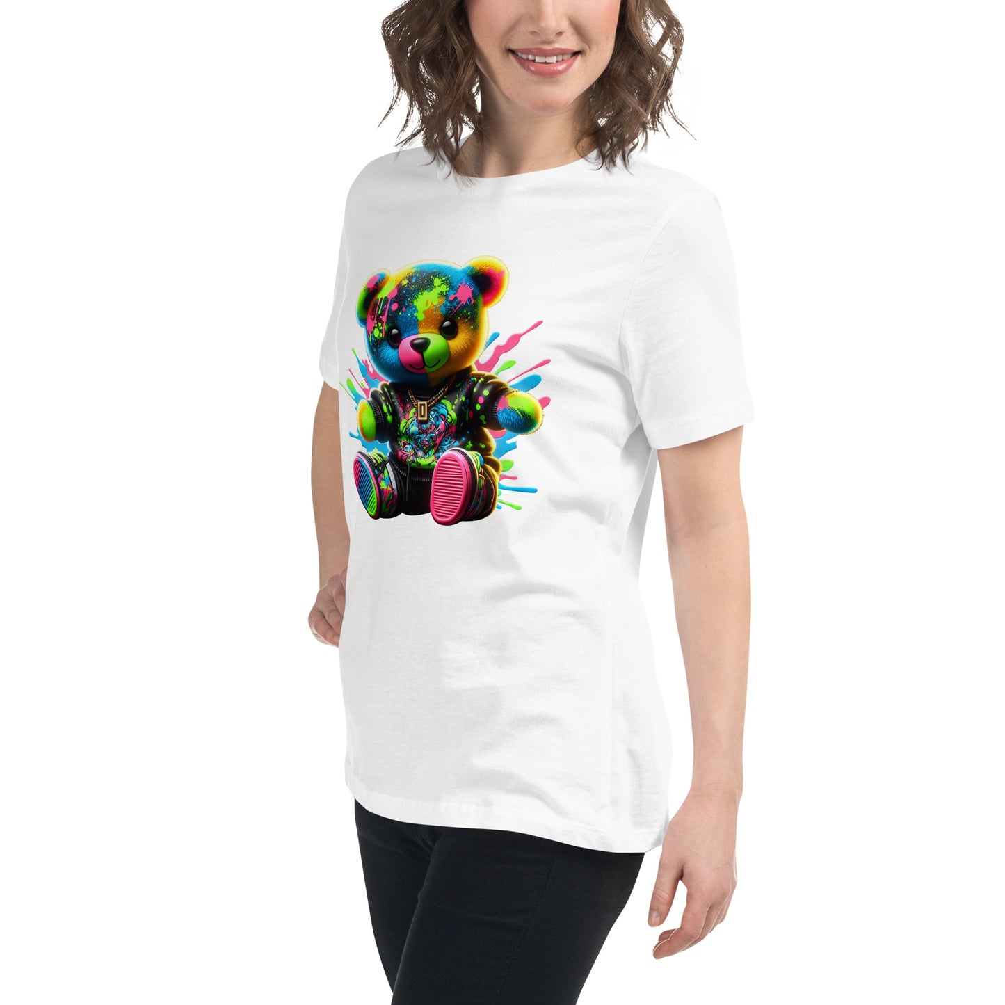 Neon Graffiti Teddy Bear streetwear t shirt with bright colourful design and graffiti style DTF print