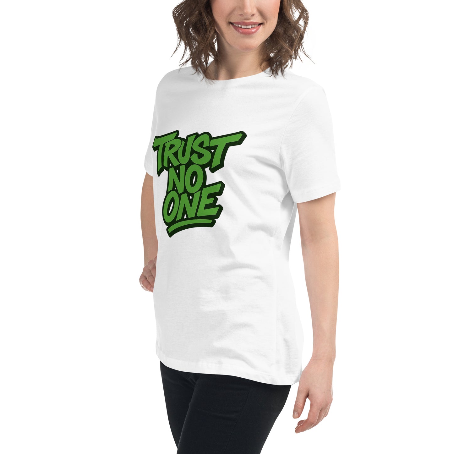 Trust No One streetwear t-shirt bold graphic side view