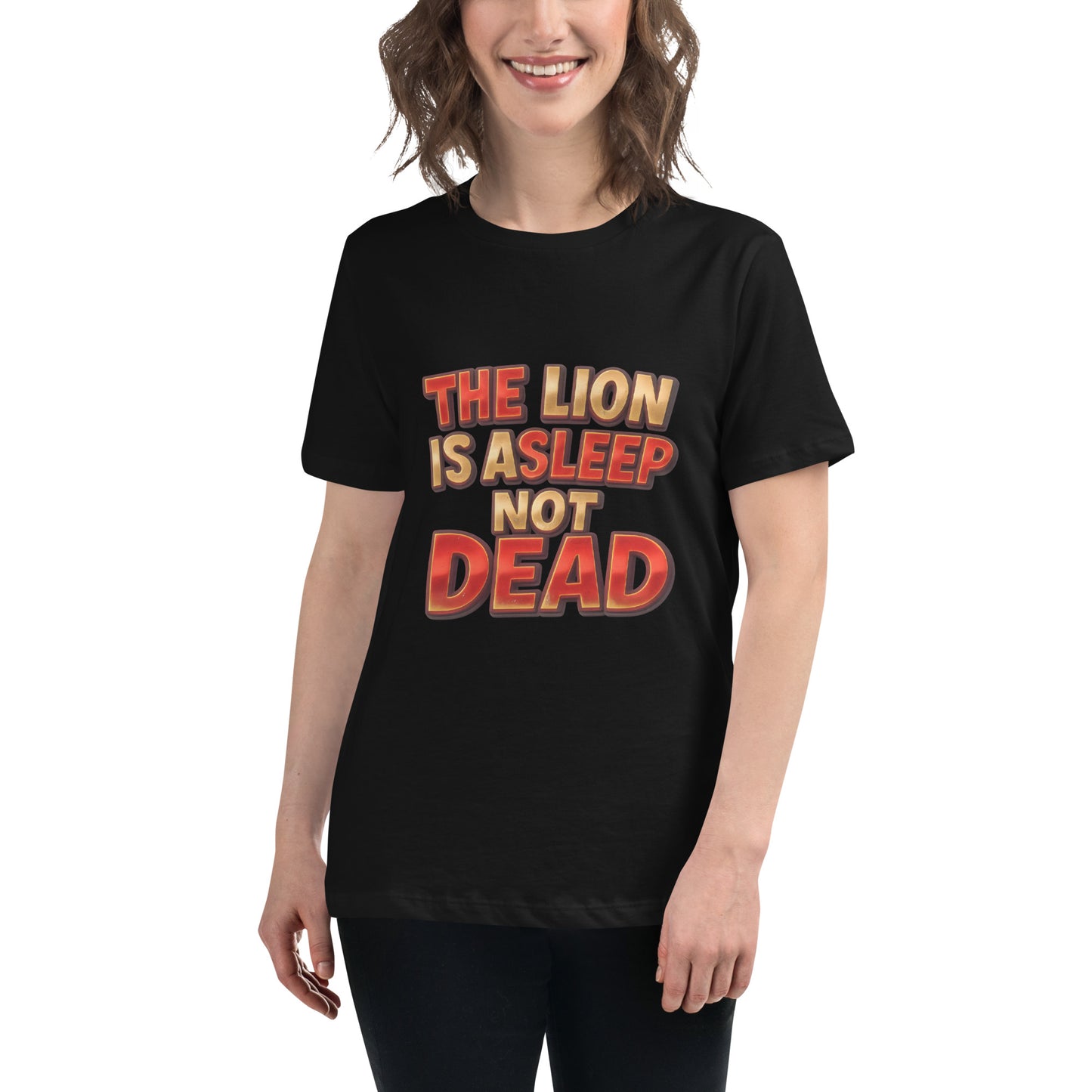The Lion Is Asleep Not Dead T shirt design with bold red and gold 3D lettering, perfect for motivational gym apparel, fitness inspiration clothing and custom DTF printing UK